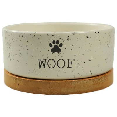 Mr.Kranch Bamboo Woof Миска керамическая на бамбуковой подставке белая 470мл