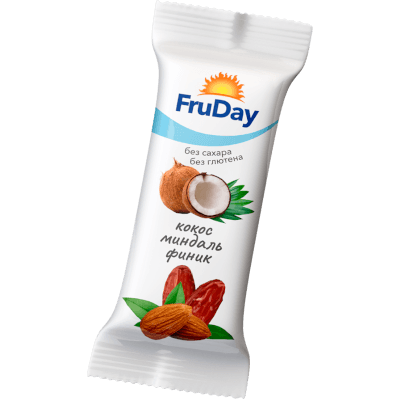 Батончик фруктово-ореховый Fruday кокос/миндаль/финик 30г Батончик фруктово-ореховый Fruday кокос/миндаль/финик 30г
