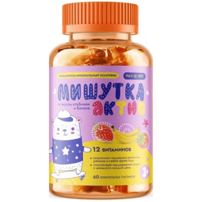 Мишутка мармеладки актив bio пастилки жев. multiforte со вкусом клубника-банан №60