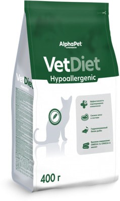 АльфаПет VetDiet Гипоаллердженик Корм сухой для взрослых кошек при пищевой аллергии 400г
