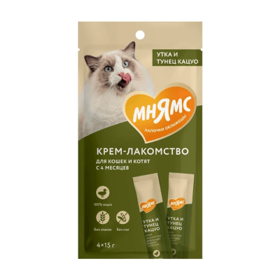 Мнямс Крем-лакомство для кошек тунец кацуо/утка (15гх4) 60г