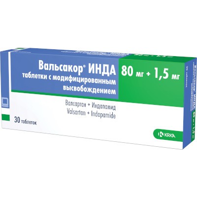 Вальсакор-инда табл. с модиф. высвоб. 80мг+1,5мг №30