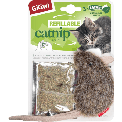 Гигви Игрушка для кошек Refillable Catnip Мышка с кошачьей мятой 10см