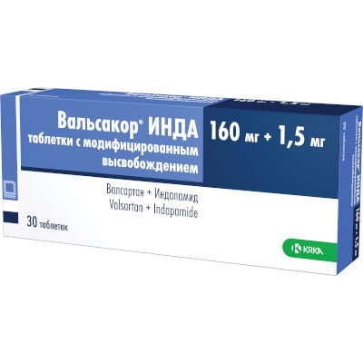 Вальсакор-инда табл. с модиф. высвоб. 160мг+1,5мг №30