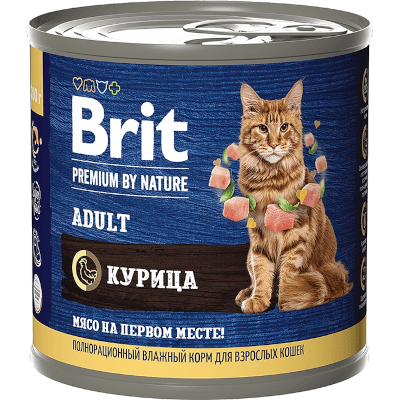 Брит Premium by Nature Корм влажный для кошек курица консервы 200г