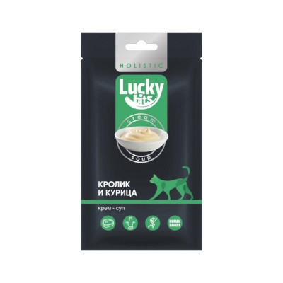 Lucky bits/Лаки Битс Лакомство для кошек крем-суп из филе кролика и курицы 5х20г