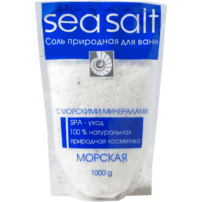 Соль морская для ванн природная с минералами пакет 1кг