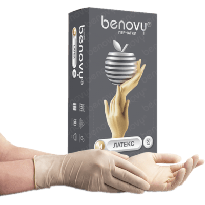 Перчатки смотровые латекс нестер Benovy/Бенови Mild002T неопудр текстур р.М(7-8) 50пар Перчатки смотровые латекс нестер Benovy/Бенови Mild002T неопудр текстур р.М(7-8) 50пар
