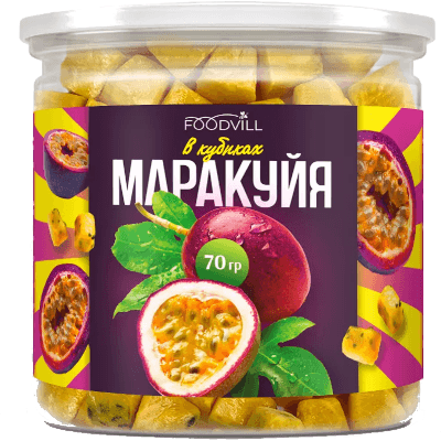 Маракуйя сушеная фигурная Foodvill/Фудвилл в кубиках банка 70г Маракуйя сушеная фигурная Foodvill/Фудвилл в кубиках банка 70г