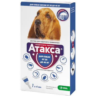 Атакса Капли на холку для собак более 25кг против блох,вшей,власоедов 1 пип 4мл