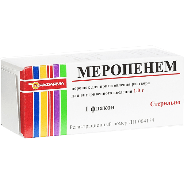 Меропенем пор. для р-ра для в/в введ. 1г №1