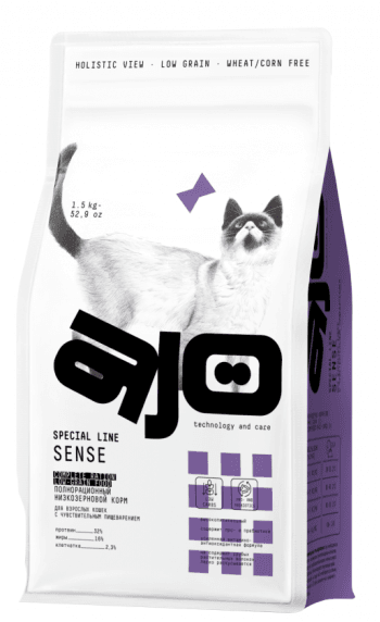 Айо/AJO Cat Корм сухой для кошек с чувствит пищеварением sense с олениной 1,5кг