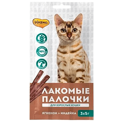 Мнямс Лакомство для кошек палочки индейка/ягненок (3х5г) 13,5см