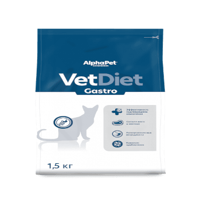 АльфаПет VetDiet Гастро Корм сухой для взрослых кошек при расстройствах пищеварения 1,5кг